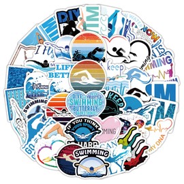 50PCS Swimming Stickers Waterproof Vinyl Swimmer Stickers for Water Bottles Luggage Phone, Asverbet Cute Sport Stickers for Teens Adults Swim Decorations Gifts for Kids