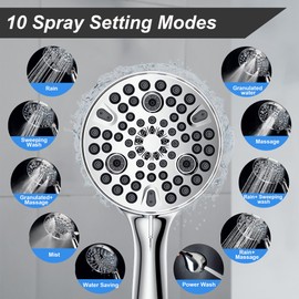 jeriussg High Pressure Filtered Shower Head for Hard Water, 10 Spray Mode Shower Head with Handheld, 78" hose, Replaceable 20 Stage Shower Filter, Built-in Power Wash to Clean Tub & Pets, Chrome