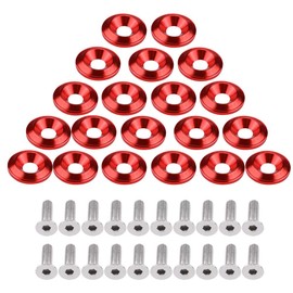 20 Pcs Bumper Washer Bolt, Aluminum Bumper Washer Bolt Engine Bay Dress Up Kit (Red)