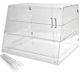 Bakery Display Case Countertop for Pastry - Commercial Heavy Duty and Sturdy Stable Clear Acrylic 21" x 16" x 17" with Stainless Steel Handles and Tongs Easy Assembly with one Person
