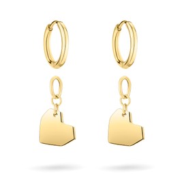 Liebeskind Berlin Creole Earrings Stainless Steel 2.6 cm with Heart Pendant, Stainless Steel, No Gemstone