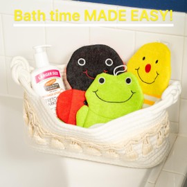 Made Easy Kit Hand Puppet Bath Wash Mitt Towel with Animal Designs with Loofahs for Fun Interactive Bathing Time (Red Green Yellow (No Loofah))