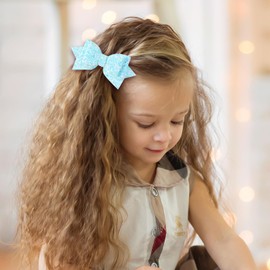 4 Inch Sky Blue Glitter Hair Bow Clips Sparkling Sequins Cheer Bow Barrettes Alligator Hairpins Outfit Decor Accessories for Little Teens Toddlers Baby Girls Back School Gift