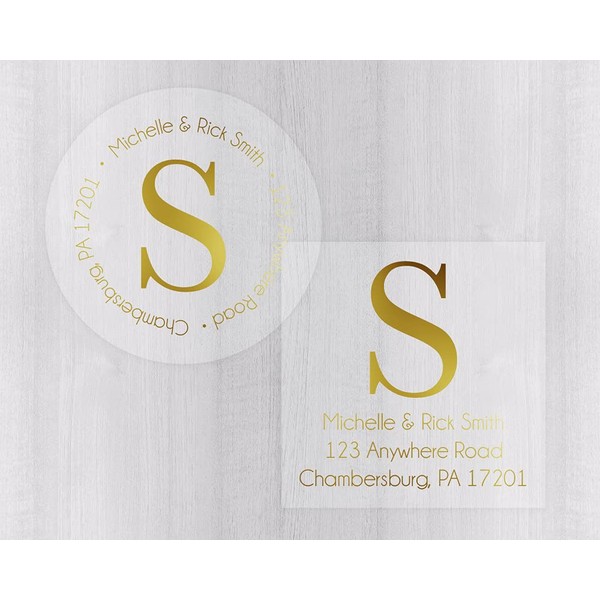 Foiled Return Address Label, Clear Transparent Initial Return Address Sticker,
