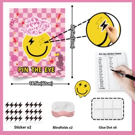 ONE Happy Dude Party Games Birthday Decorations, Pin the Eye on the Dude Game Smiley Face Pink Girls Party Favors Supplies