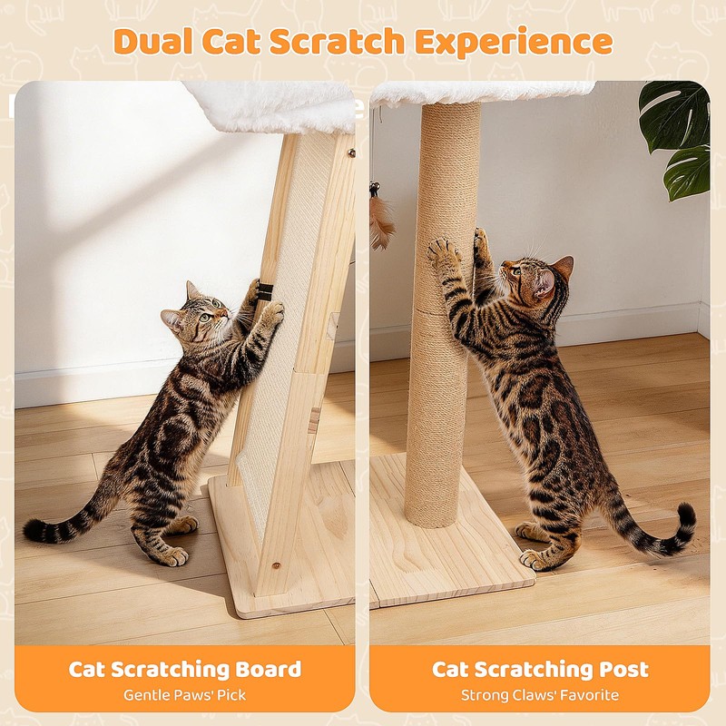 Famifit 31.5" Cat Scratching Post, 3-in-1 Multifunctional Natural Pine Wood