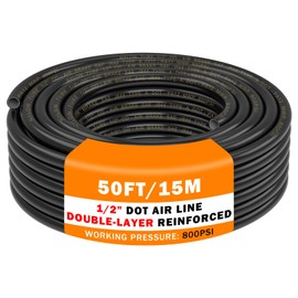 CheeMuii 50 FT 1/2" Double Layer DOT Air Line Premium PA12 Nylon 1/2 Pneumatic Tubing SAE J844 DOT Air Hose 15 Meter 1/2 Inch OD Pneumatic Air Tubing Pipe Hose Line