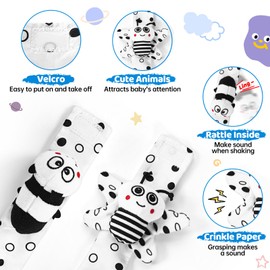 AJsupojouet Baby Rattle Socks & Wrist Toys 0-12 Month，High Contrast Baby Toys for Newborn Toys 0 3 Months Brain Development，Black and White Baby Toys 0-6 Months，Infant Toys，Baby Boy Girl Gifts