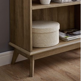 Newport Series Wooden Tall Modern 5 Tier Bookcase Book Shelf Media Storage Organizer | Sturdy and Stylish | Easy Assembly | Golden Oak Wood Look Accent Living Room Home Office Furniture