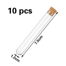10 Pieces 12 * 75mm Test Tubes, Plastic Test Tubes, Test Tubes with Lids, Clear Plastic Test Tubes with Cork Stoppers, Sealing Storage Test Tube, for DIY Craft, Liquids, Lab Use or Decoration
