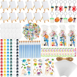 HyDren Paint Party Favors Include Mini Watercolor Paint Set Small Painting Canvas with Easel Palette Brush Paint Stickers Tattoo Sticker Keychain for Class Birthday Art Party(206 Pcs, Classic Style)