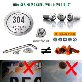 BGGTMO License Plate Screws Anti Theft -1/4 M6 Security License Plate Bolts Chrome Caps, Stainless Steel Rustproof Front Rear Locking Car Tag Fasteners Hardware