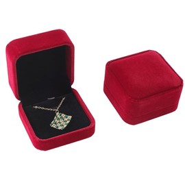 Beebeecraft 2Pcs Velvet Necklace Box 2.8x2.8 Inch Red Square Pendant Jewelry Gift Box for Storage Display Case Wedding Engagement