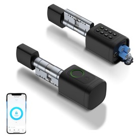 Türschloss Fingerabdruck, 5 en 1 Smart Türschloss mit Zahlencode RFID Schlüssel APP, Elektronisches Türöffner Haustürschloss, Verstellbarer Schließzylinder 60-90mm