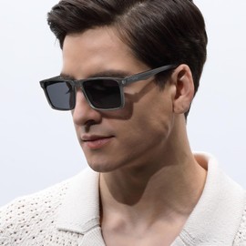 CARFIA Retro Acetate Mens Sunglasses Polarized Classic Square Sun Glasses CA62162 Clear Grey Frame