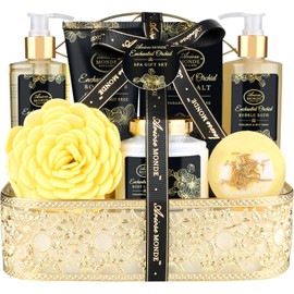 ArioseMonde- KIT DE SPA INTEGRAL DE 8 PIEZAS Este elegante conjunto incluye todo lo necesario para el cuidado completo del cuerpo y la piel, con gel