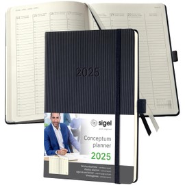 SIGEL C2519 Conceptum Weekly Planner 2025, Vertical Layout, Approx. A5, Black, hardcover, 2 Pages = 1 Week, 192 Pages