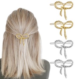 Metal Hair Bows for Women, 4Pcs Chic Bow Hairpins Vintage Hair Clips, Gold Silver Hair Barrettes for Women Teen Girls