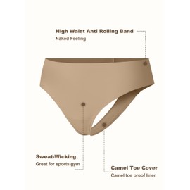 OVRUNS Camel Proof Thong High Waist Camel Cover Underwear No Show Camel Proof Concealer Panties for Women 3 Pack