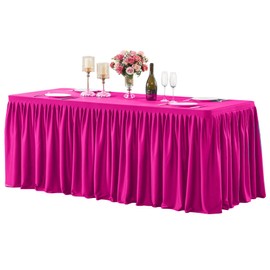 1 Pack Hot Pink Rectangle Table Clothes for 6 Foot Tables, Polyester Wrinkle Free Fitted Tablecloths 6ft Stretch Table Cover with Skirt for Wedding, Birthday, Parties, Trade Show, Craft Show