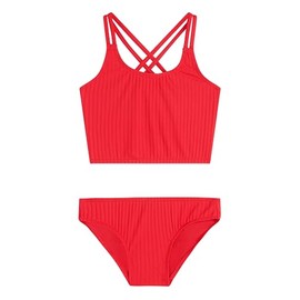 Kanu Surf Girls' Waverly UPF 50+ Beach Sport Criss-Cross Tankini, Drop Needle Solid Red