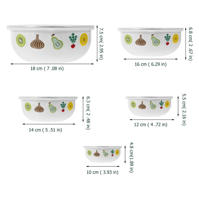 BESTonZON Set of 5 Salad Bowls Set Enamel Bowl with