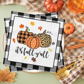 Fall Paper Napkins Decorations,40pcs Black White Buffalo Plaid Pumpkin Thanksgiving Guest Towels for Autumn Theme It's Fall Y’all Party Supplies