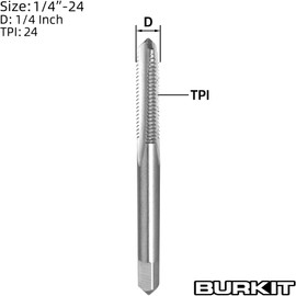 Burkit 2pcs 1/4"-24 UNC Thread Tap Right Hand, HSS 1/4 x 24 UNC Straight Fluted Machine Tap