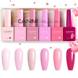 CANNI- Juego de esmaltes de uñas en gel sin hema de 9 ml kit de manicura de 6 piezas de gel rosa claro para uñas, esmalte LED Soak Off DIY en         