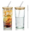 Joeyan 24 oz Clear Glass Tumbler with Straw and Bamboo