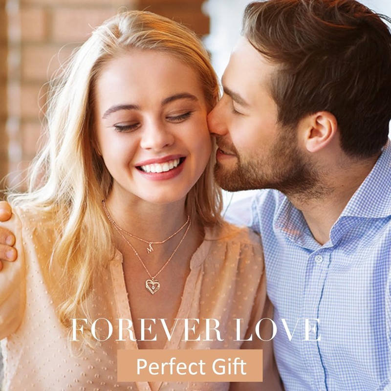 Lydreewam Rose Gold Layered Heart Necklaces for Women, Dainty Layering