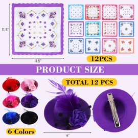 HunnmingRe 12 Set Mini Tea Party Hats for Women Hankies with Vintage Floral Print Fascinators for Women Top Hat Fascinator Decorative Hair Clip for Tea Party Centerpieces Accessory