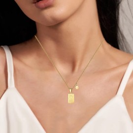 RIXERKOC Zodiac Necklace for Women Constellation Tarot Card Pendant Double Sided 18K Gold Stainless Steel Zodiac Sign Jewellery Gifts for Girls, Metal, Aquarius