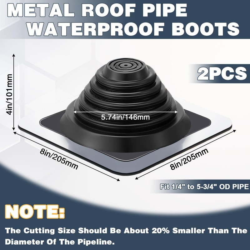 2 Pack Metal Roof Vent Boot, Flexible Pipe Flashing Boot
