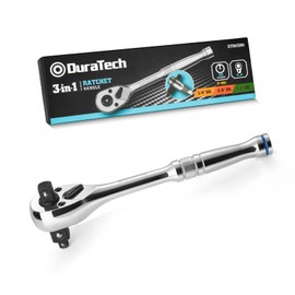 DURATECH Ratchet Handle, Ratchet Wrench, Socket Wrench, 3-IN-1 Drive Angle, 0.3 inches (6.35 mm), 0.37 inches (9.5 mm), 0.5 inches (12.7 mm), 3 in 1 Function, Easy Rotation Direction Switching, Quick