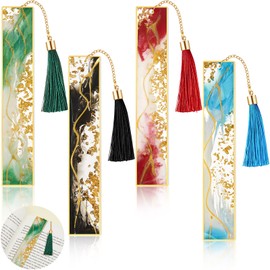 4 Pieces Resin Bookmarks Handmade Resin Gilt Bookmarks with Tassels Bookmark Presents for Women Kids Students Teachers and Book Lovers School Home Reading(Vibrant Color)
