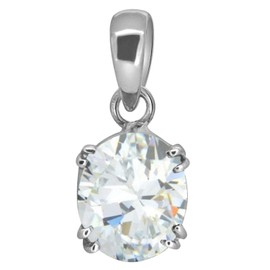 LMDPRAJAPATIS - Collar con colgante de circonita de 6,55 quilates, colgante de piedra ovalada, colgante de plata de ley 925 pura, Plata, Zircón