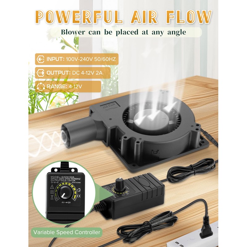 AmRunJe 120mm BBQ 12V Blower Fan with 110v-240v AC Plug
