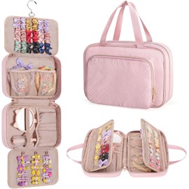 Fasrom Organizador de accesorios para el cabello para niñas, bolsa de almacenamiento de lazo para niños, pinzas para el cabello, diadema, corbatas y soporte para coleteros, rosa (bolsa vacía)