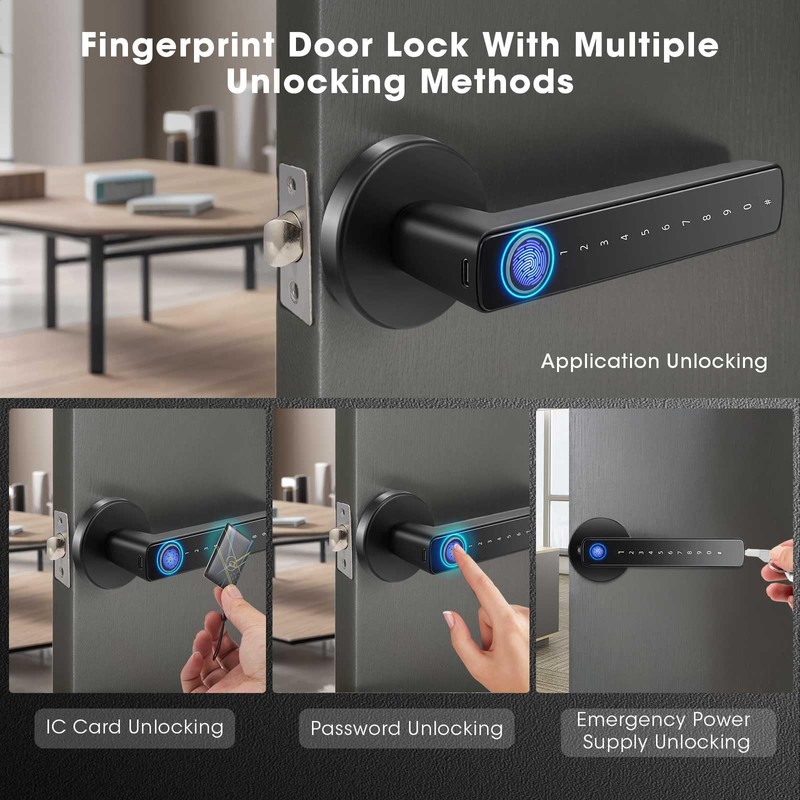 Smart Fingerprint Door Lock,Keyless Entry Keypad Door Lock with Handle,Automatic
