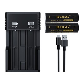 MLGBDC 21700 Rechargeable Battery, 3.7 Volt 5000mAh Flat Top 21700 Li-ion Battery for Flashlight (2 Pack, 21700 Battery Charger)