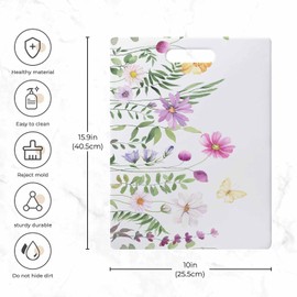 Haeyibin Spring Flowers Cutting Board Wildflowers Green Wild Plants Flying Butterfly Floral Colorful Watercolor Dishwasher- Safe Chopping Board For Kitchen Easy Grip Handle 15.9" X 10"