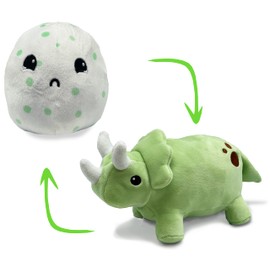 Hatchkinz | Reversible Triceratops to Egg Plushie | Happy + Sad | Show Your Mood | Stress Relief Plush 8"