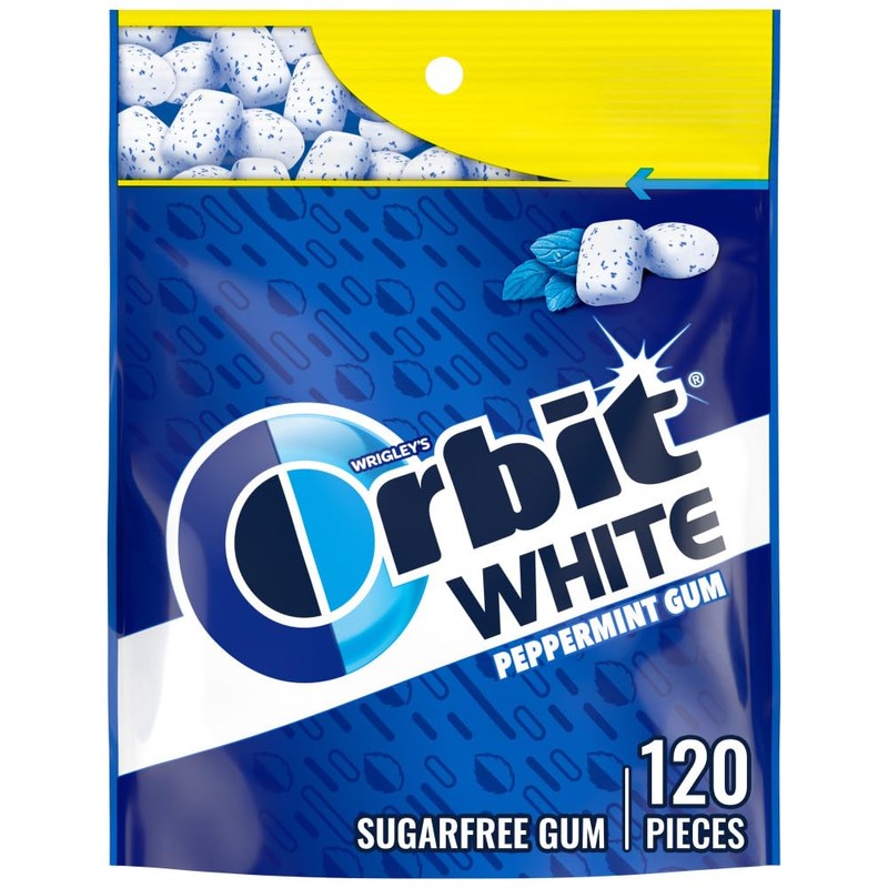 Orbit White chicle de menta bolsa resellable 120 piezas, 240g.