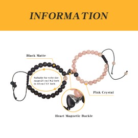 2 Pieces Magnetic Couple Bracelets Long Distance Relationship Gifts Bracelet Natural Stone Beaded Bracelet Matching Bracelets for Boyfriend Girlfriend Best Friends (pink and black)