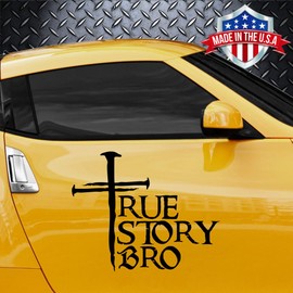 20" True Story Bro Cross of Nails & Distressed American USA Flag Jesus Christian Religious Truck Car Vinyl Decal Sticker | Available in 10 Colors (Silver)