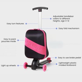 Roll Rider Kids Scooter Luggage - 2-in-1 Ride-On Suitcase with Light-Up Wheels & Adjustable Handle | Carry-On/TSA-Friendly | Fun, Durable, Lightweight Travel Scooter for Boys & Girls Ages 3-12