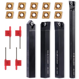Gluwoer Indexable Lathe Turning Tool 1/2" Shank 14PCS Kit-4PCS Metal Lathe Tools Holder 10PCS CCMT09T304 Carbide Insert for Turning Boring Grooving SCMCN1212H09/SCLCL1212H09/SCLCR1212H09/S12M-SCLCR09