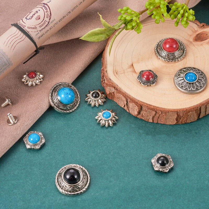 Spritewelry 24 Sets Conchos for Leather Sunflower Decorative Rivets Studs