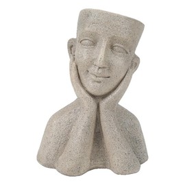 LuxenHome Outdoor Planter, 14" Fiber Stone Planter Pot, Speckled Bust Head Planter, Garden Sculpture Flower Pot for Front Porch, Courtyard, Indoor Outdoor Use